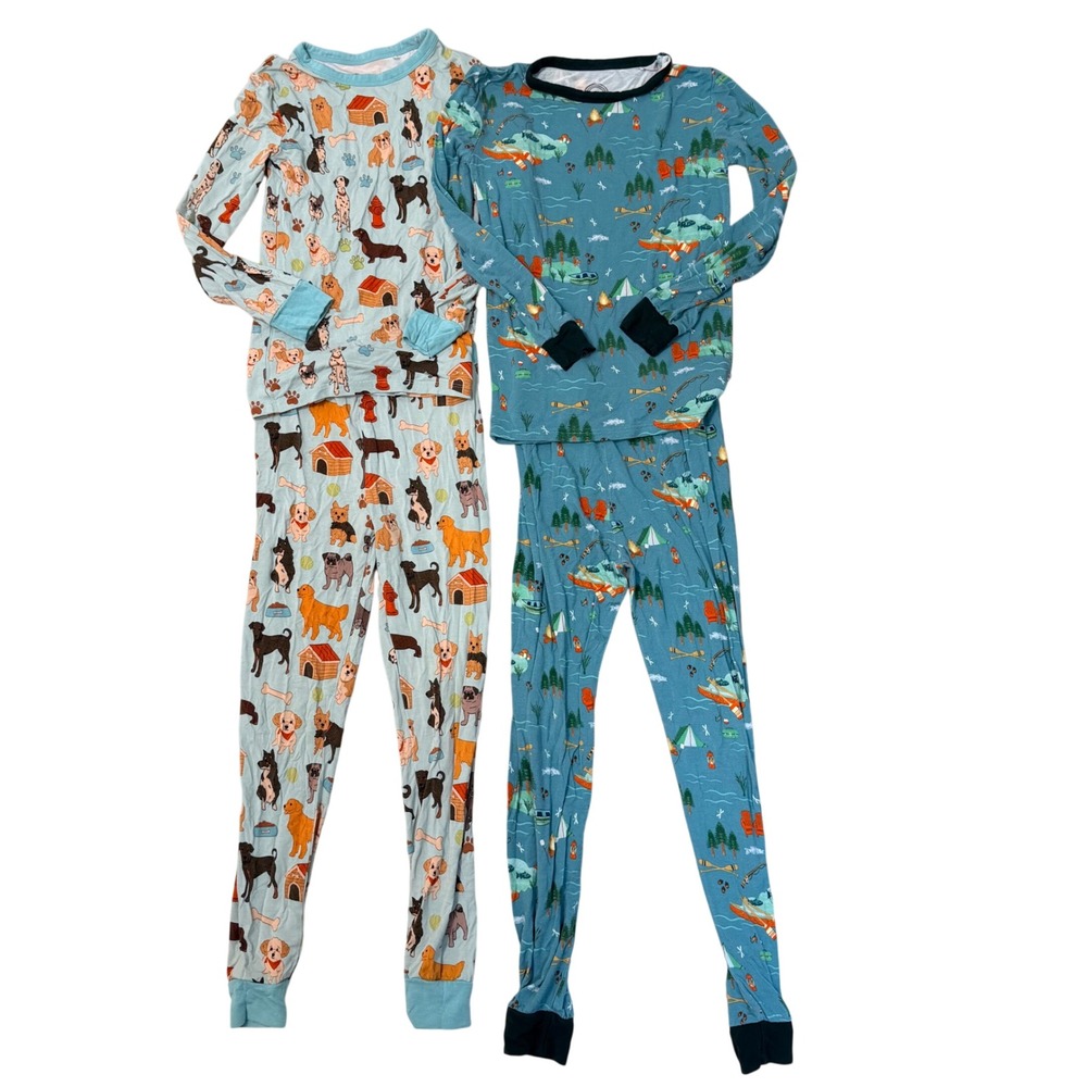 Emerson and Friends Kids Bamboo Pajamas Set of 2 Dogs Camping Blue‎ Teal 6/7T